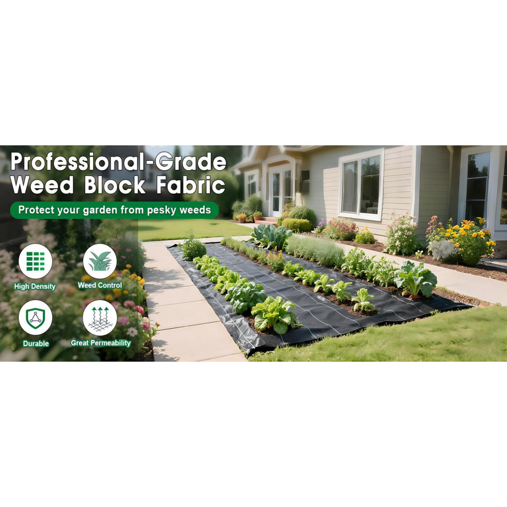 Woven Landscape Fabric Weed Barrier, 3.2oz Garden Ground Cover in 8 x 300 ft or 5 x 100 ft Rolls for Flower Beds, Mulch and Gravel Landscaping
