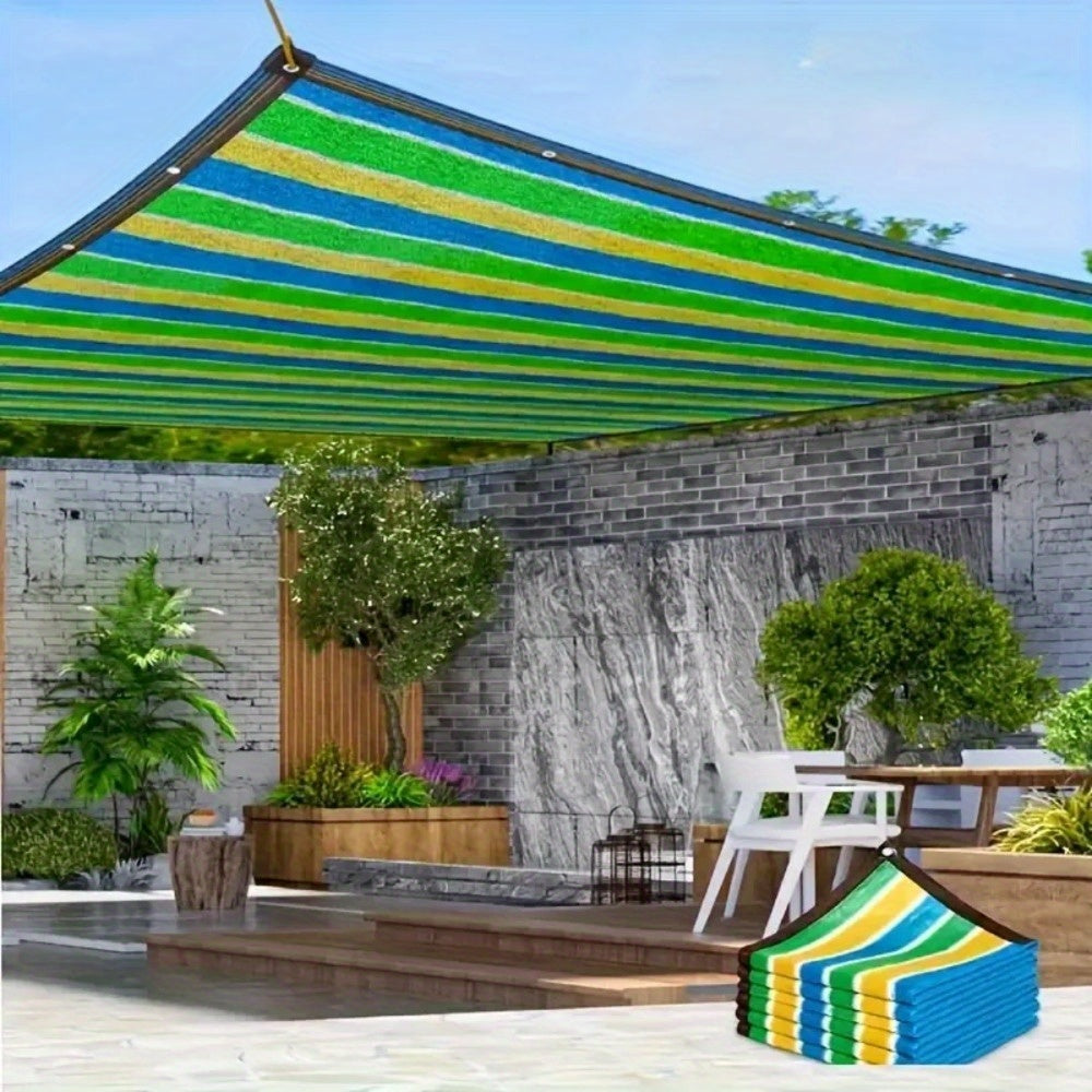 Sunshade Net with Multicolor Stripe Wording, Breathable Mesh Design and 78.74-Inch Square or 78.74 by 118.11-Inch Options for Garden and Terrace Shade Planning