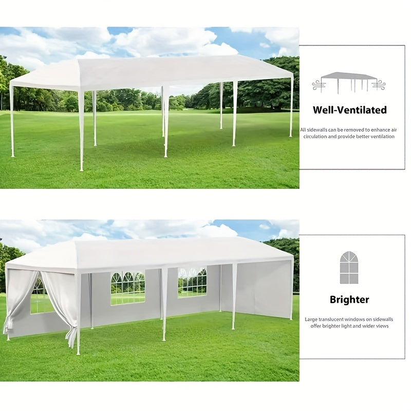 Wedding Event Canopy Tent 10 x 30 ft with Eight Removable Sidewalls, Temporary Outdoor Party Pavilion in White, Pink or Black for Backyard Gatherings