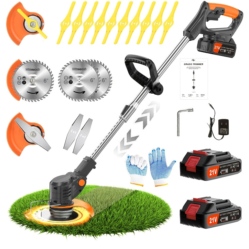 Foldable Cordless Weed Trimmer with Listed 21V Power and Two Lithium Batteries, Handheld Electric Grass Cutter in Four Color Options for Home Garden Maintenance
