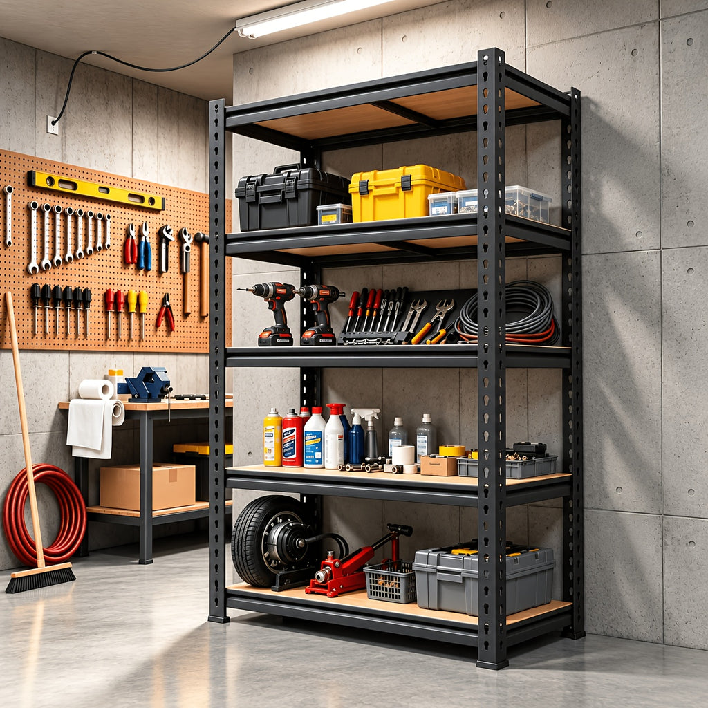 Garage Shelving Rack with Listed 72-Inch Height and Five Adjustable Metal Tiers for Household Supply Storage, Pantry Organization, Craft Rooms and Basements