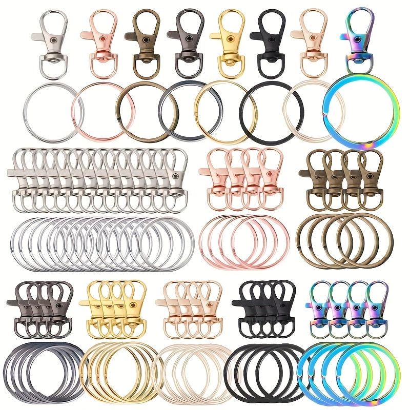 100pcs Random Colorful Keychain Set - with 50pcs Keychain Rotating Buckle + 50pcs Metal Lanyard Press Buckle, Hook Lobster Buckle Used for Backpack Pendant Hardware Craft Project, Suitable for Beginners As A Gift Christmas & Halloween gift