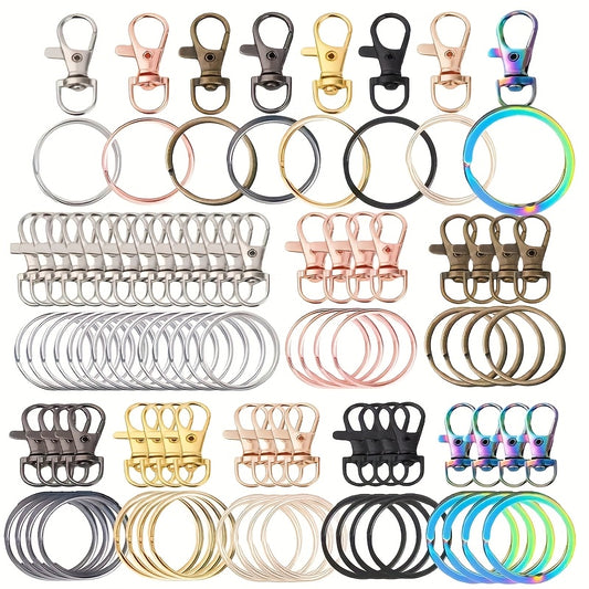 Keychain Hardware Kit 100 Pieces, Random Multicolor Set with 50 Swivel Keychains and 50 Metal Lobster Hooks for DIY Lanyards and Backpack Charms