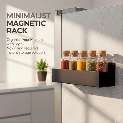 Movable Refrigerator Magnetic Spice Rack with Listed Polished Aluminum Alloy Construction, White and Black Selections for Kitchen and Small Household Storage