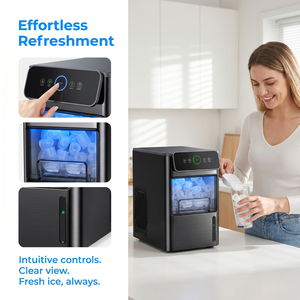 Tabletop Bullet Ice Maker with Water Level Window, Automatic Cleaning, Basket and Scoop, Listed 22lb or 26lb Model Options for Kitchen Drinks and Parties