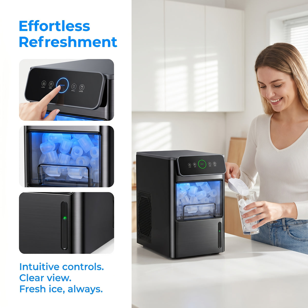 Tabletop Bullet Ice Maker with Water Level Window, Automatic Cleaning, Basket and Scoop, Listed 22lb or 26lb Model Options for Kitchen Drinks and Parties