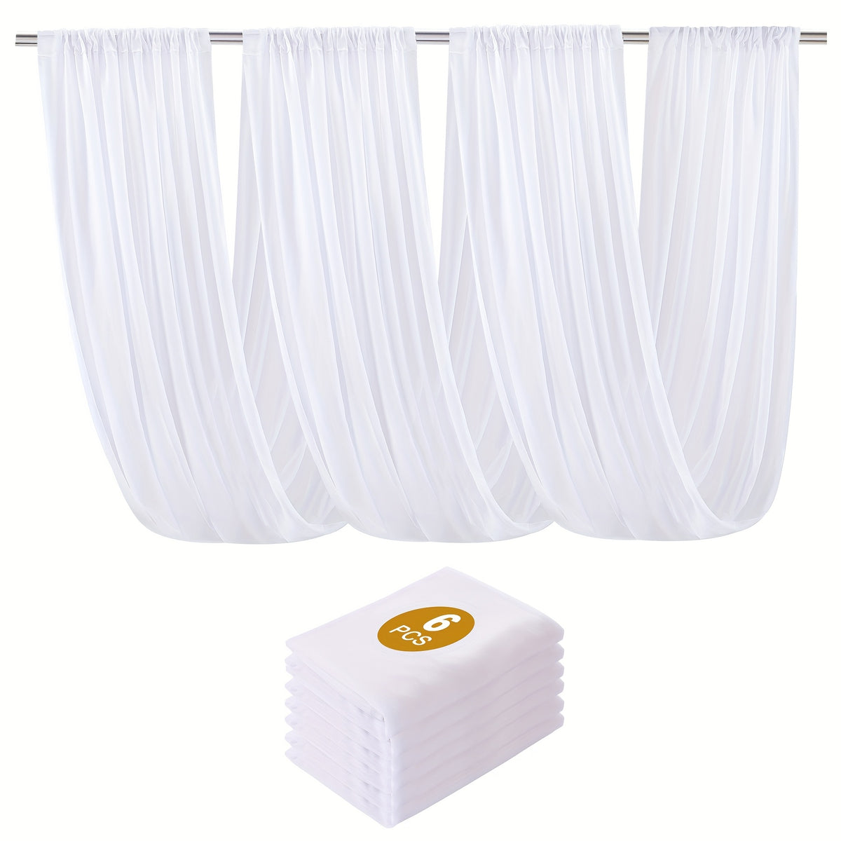 Wedding Ceiling Draping Fabric Set, Six Chiffon-Style Panels with Listed 63 x 118 Inch Size and Pole Pockets in Twelve Color Labels for Ceremony and Event Decor