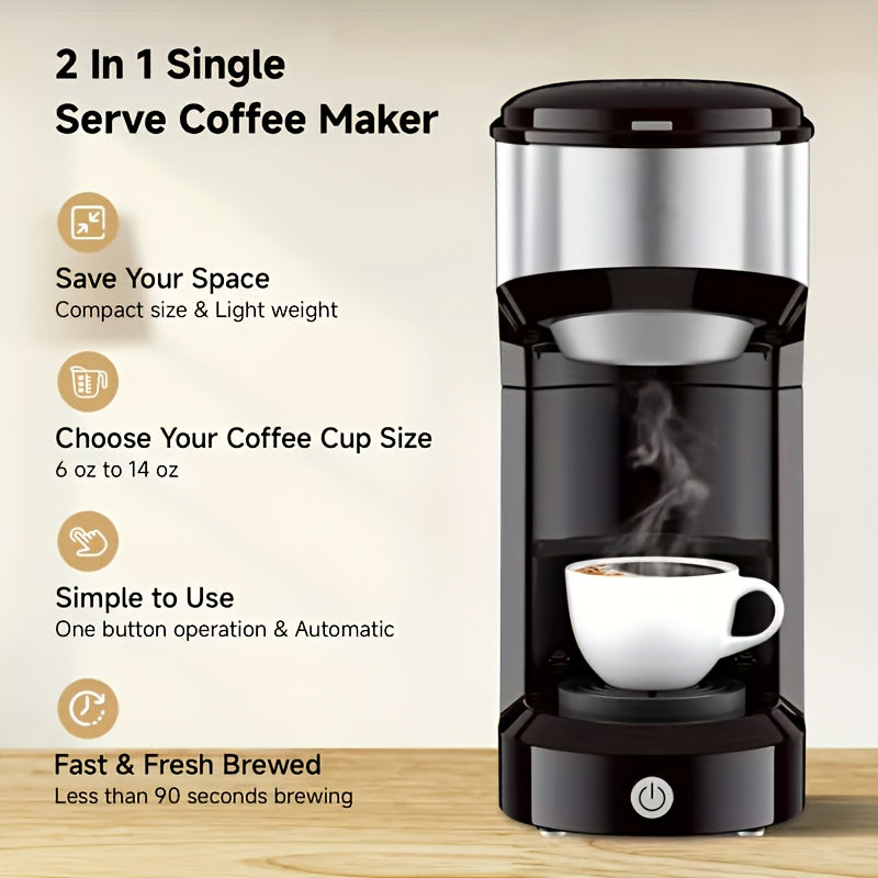 3-in-1 Coffee and Tea Maker for K-Cup Pods and Ground Coffee, Compact Single-Serve Brewer with Water Reservoir for Home Kitchens and Offices