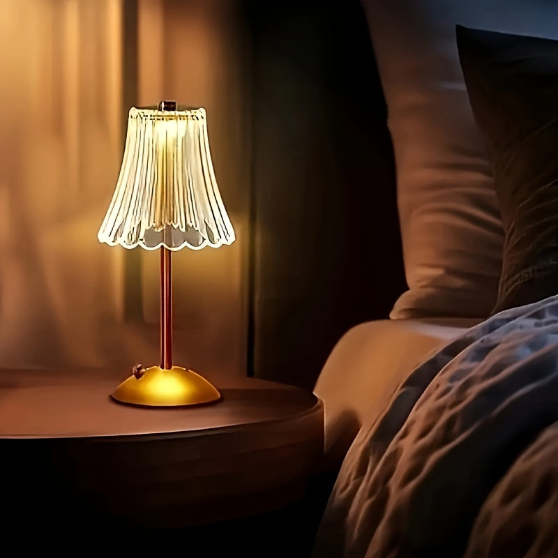 Touch Control Crystal Table Lamp with Three Light Tones, Dimmable LED Lighting, Wrought Iron Base and USB Rechargeable Battery, Single or Two-Lamp Options