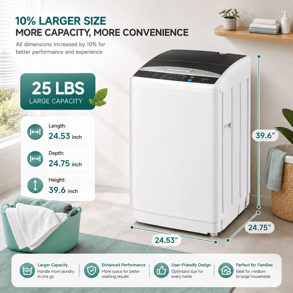 Compact Washing Machine with Drain Pump, Fully Automatic 17.8 lbs Portable Laundry Washer with Stainless Steel Tub, 110V Top Load for Apartments, Dormitories, RVs, Campers and Small Homes