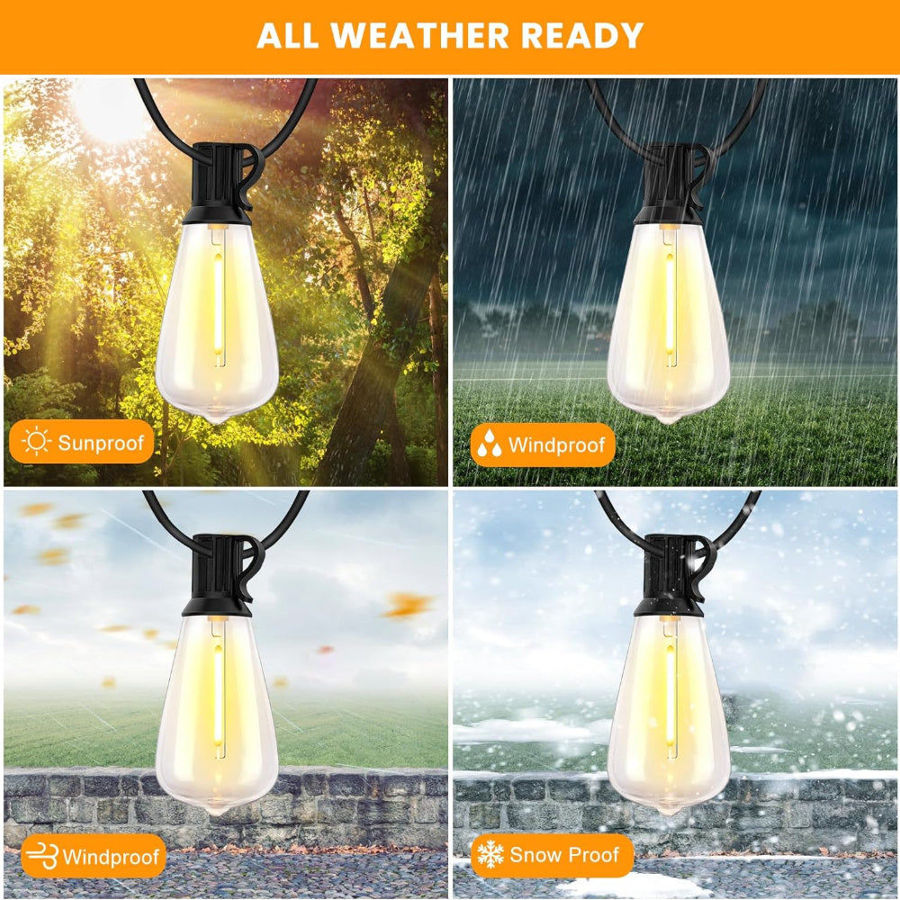 Edison Patio String Lights 100FT with Shatterproof ST38 Bulbs, 2700K Warm White Dimmable Connectable Hanging Lights for Garden, Bistro and Wedding Decor
