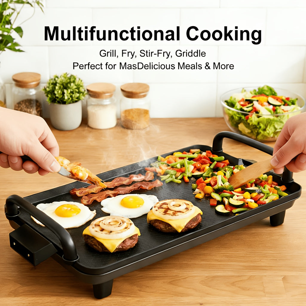 Black Electric Griddle with Nonstick Cooking Surface for Egg and Breakfast Preparation, 15.35 x 8.66 or 22.83 x 10.24 Inch Model Labels for Home Meals