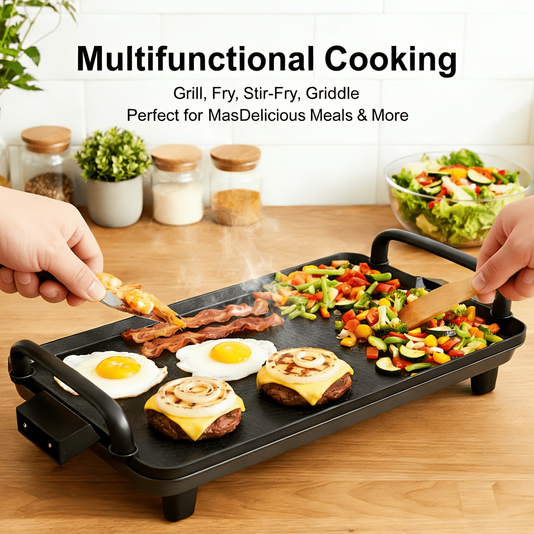 Black Electric Griddle with Nonstick Cooking Surface for Egg and Breakfast Preparation, 15.35 x 8.66 or 22.83 x 10.24 Inch Model Labels for Home Meals