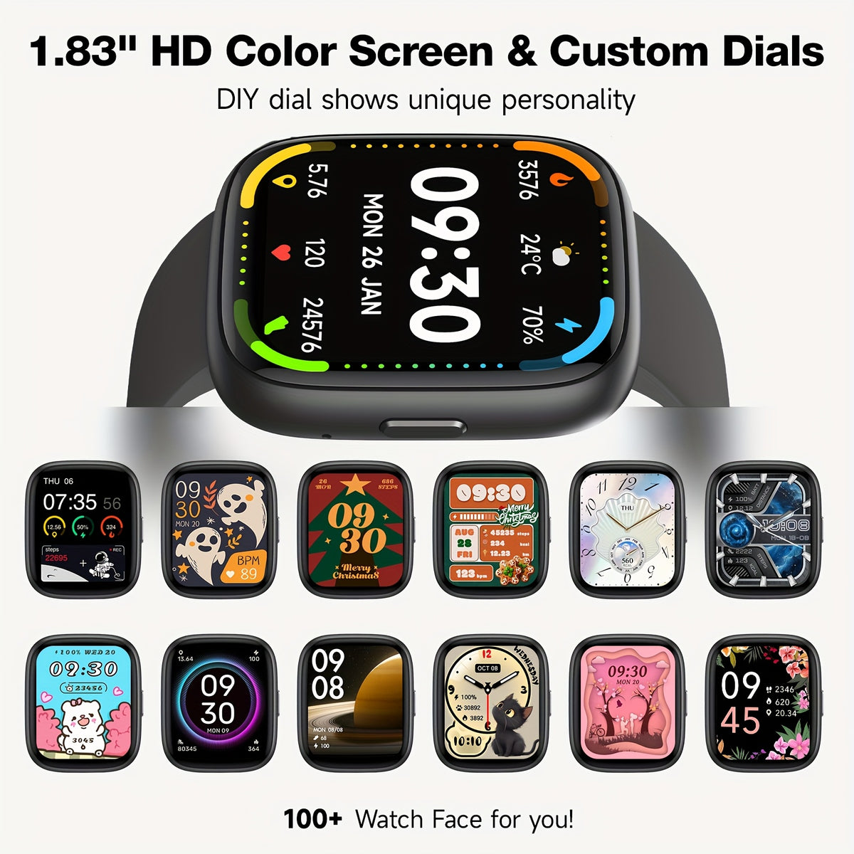 1.83 Inch HD Smart Watch for Men and Women, Wireless Calling Smartwatch with Built-in Alexa, Fitness Activity & Sleep Tracker, 100+ Sport Modes, Multiple Watch Faces, for iPhone Android