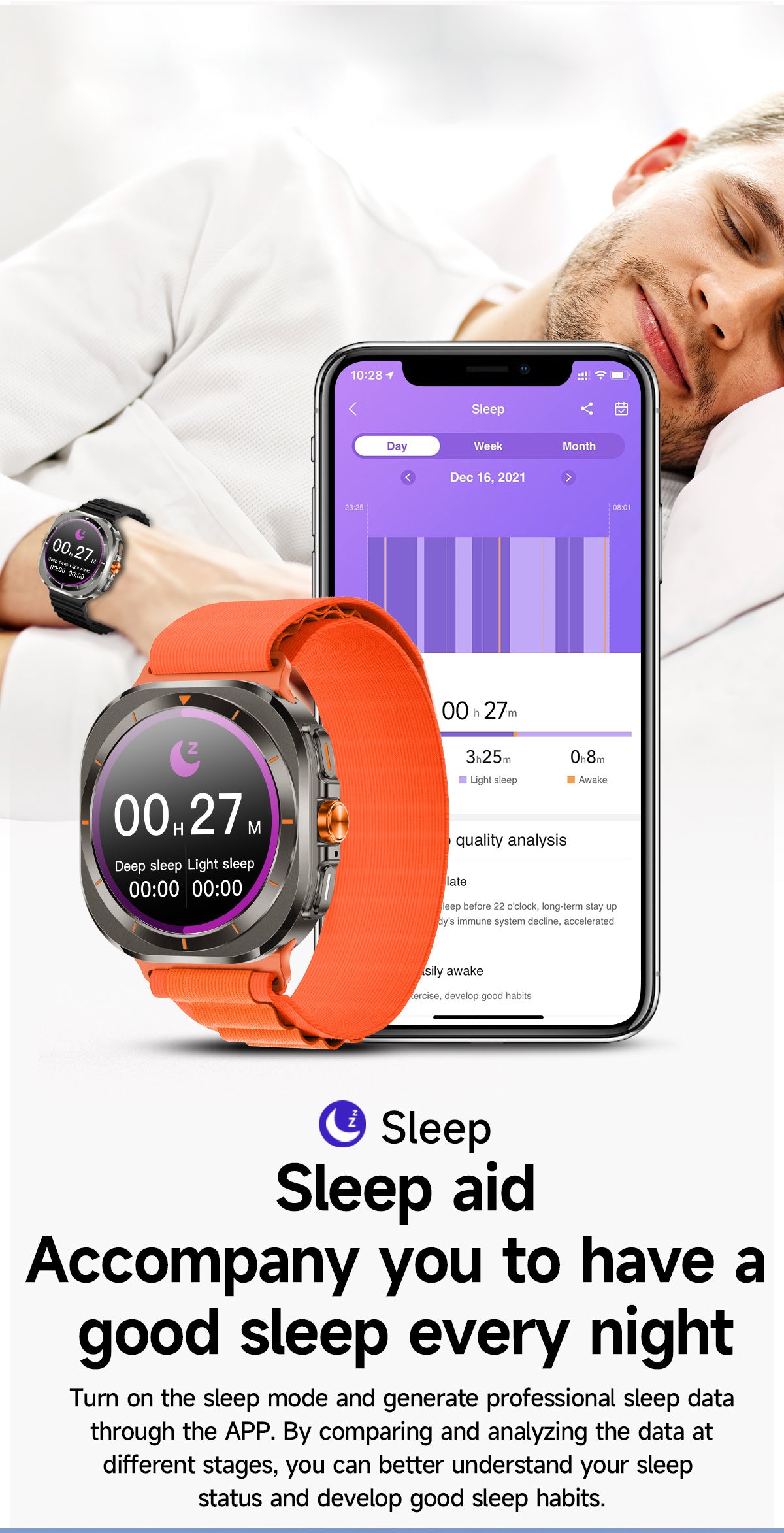Wireless Calling Smartwatch with Customizable Watch Faces, Listed 100 Modes and Voice Assistant, Orange, Black, White or Blue Watch for Everyday Activity Tracking