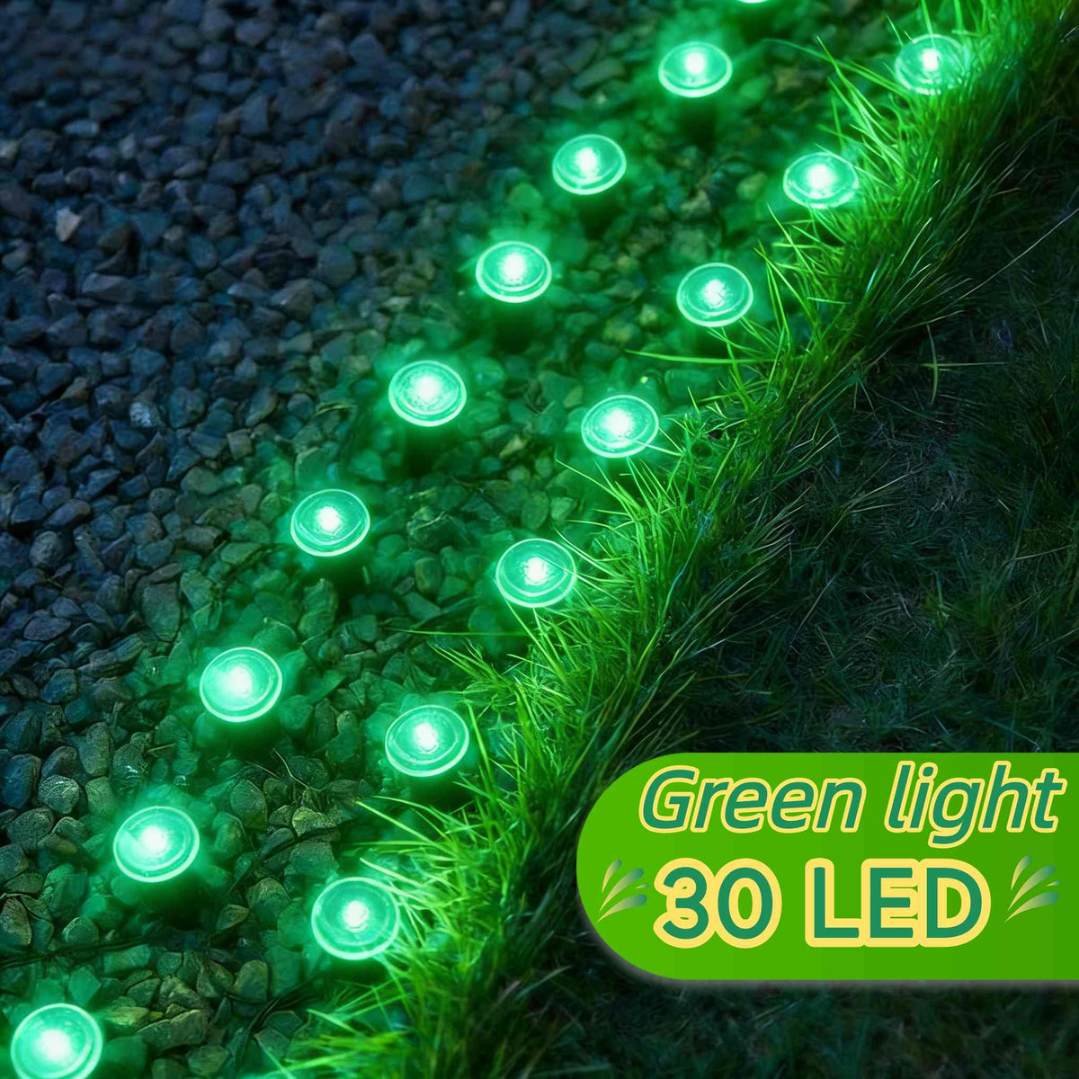Solar Pathway String Lights with Listed 30 LEDs and Stake Design, Six Warm, White, Purple, Blue, Red and Green Light Options for Patio and Garden Event Decor