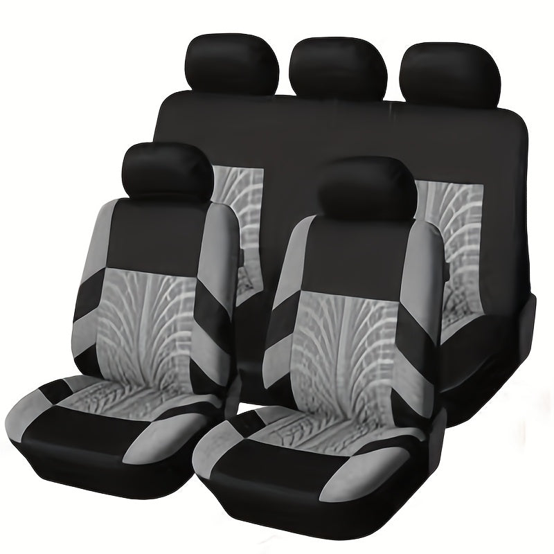 Tire-Track Car Seat Covers for Five Seats, Full-Enclosure Breathable Fabric Style with Two Front and Three Rear Seat Coverage in Multiple Color Options