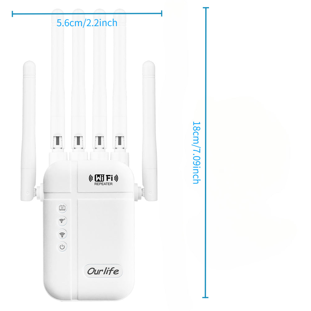 WiFi Signal Booster 0166 White Repeater with Listed Dual-Band 2.4GHz and 5GHz Support, Ethernet Port, One-Button Setup and Access Point Mode for Home Networks