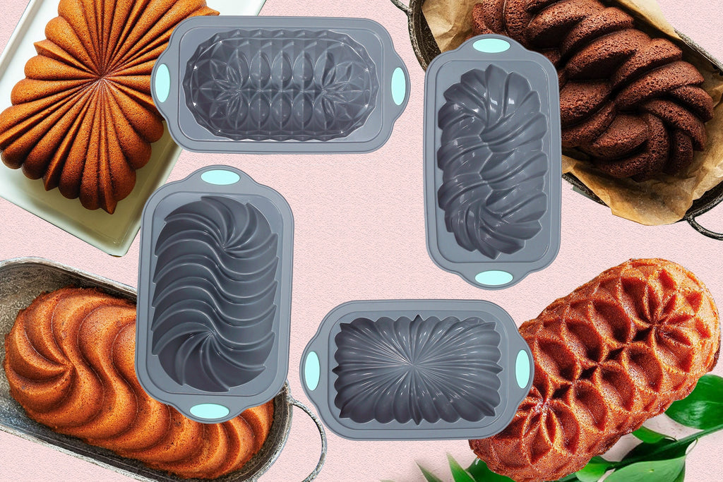 Silicone Bread Loaf Pan Set, 4-Piece Light Gray Baking Mold Selection in Small or Medium Options for Homemade Cakes, Bread and Decorative Dessert Recipes
