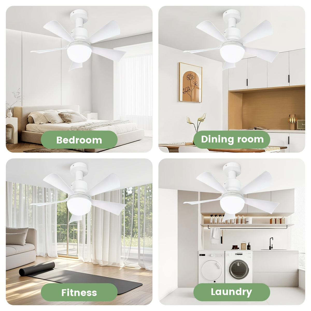 White Socket Fan Light with 20.5-Inch Design, Remote Control and Dimmable LED, Three 3000K–6500K Light Tones for Bedroom, Kitchen and Living Room Use