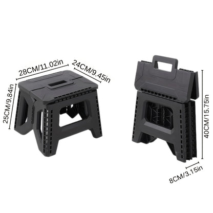 Portable Folding Stool with Carry Handle, Single Square PP Plastic Collapsible Seat in Five Colors for Indoor Gatherings, Picnics and Fishing