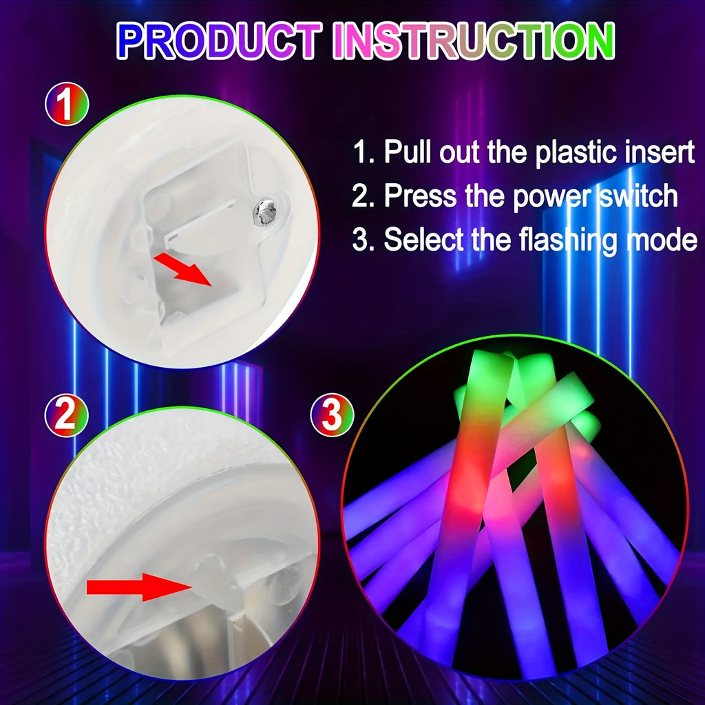Flashing LED Foam Glow Sticks for Party Favors, 30- or 60-Piece Options for Wedding Receptions, Birthday Celebrations, Concerts and Holiday Events