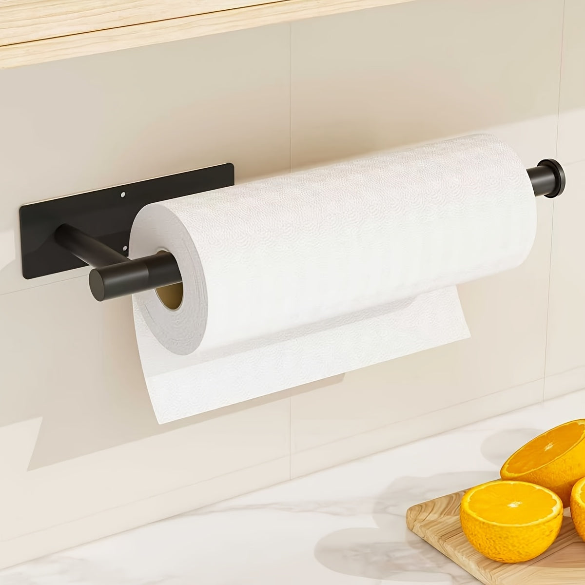 Self-Adhesive Paper Towel Holder in Stainless Steel, Single No-Drill Wall-Mounted Roll Organizer in Silvery or Black for Kitchen and Bathroom Storage