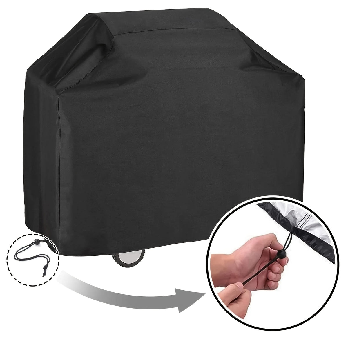 BBQ Grill Cover with Strap Fastening and Buckle Closure, Tear-Resistant Oxford Fabric Outdoor Barbecue Cover in Listed 58 x 46 x 24 Inch Size for Patio Storage