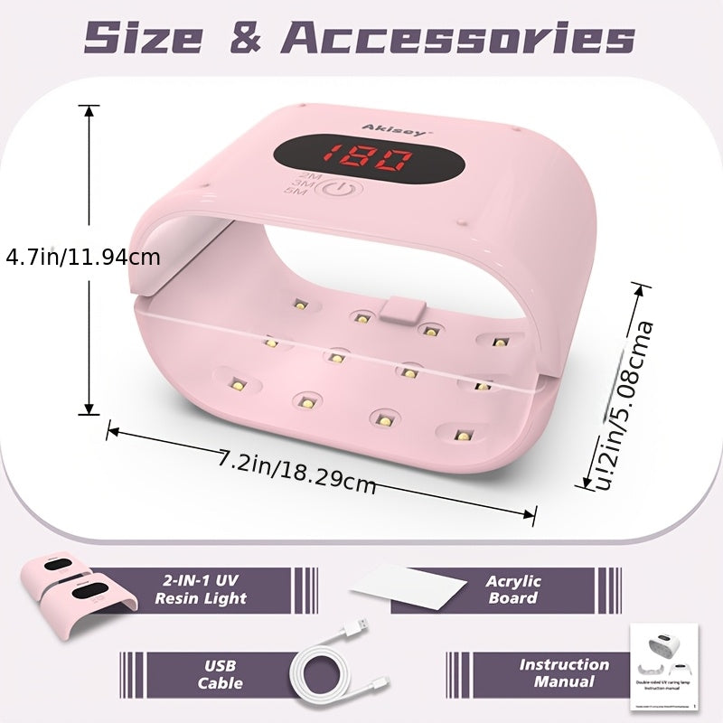 Double-Sided UV Resin Curing Lamp M24 with Listed 36W Power and 24 LEDs, Digital Display and 2, 3 or 5 Minute Settings, Pink or White for Jewelry Craft Projects