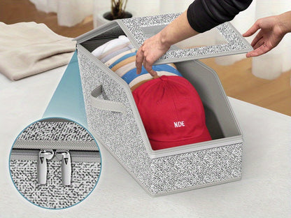 Stackable Baseball Cap Storage Boxes with Clear Viewing Window, Gray Hat Organizers in 2 or 4-Piece Sets for Closet Shelves, Socks and Small Accessories