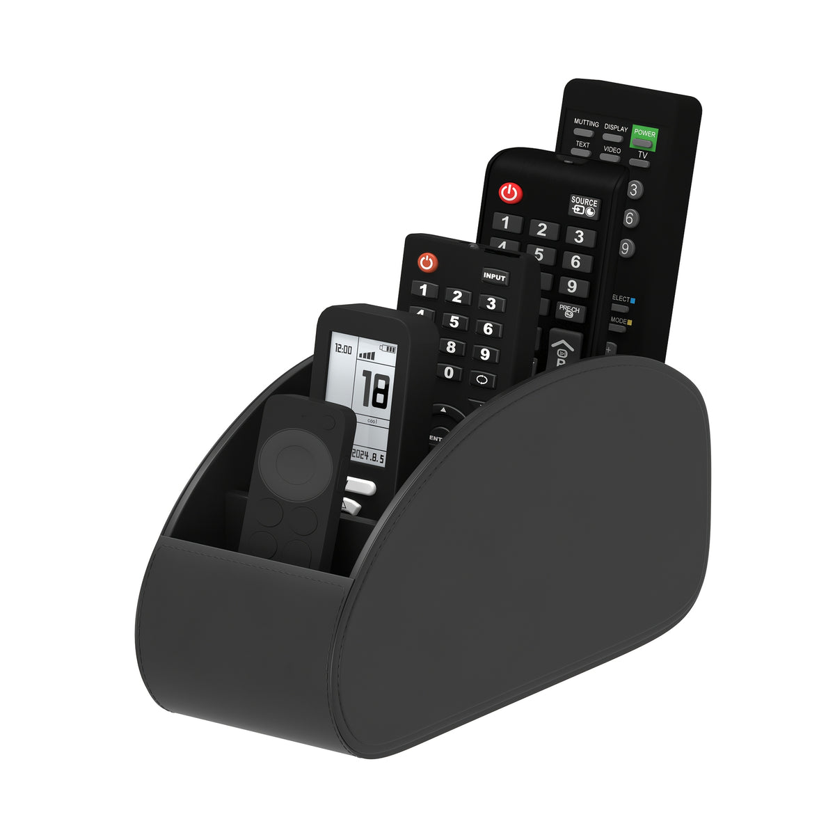Desktop Remote Caddy with Five Compartments, Single PU-Labeled Organizer with Cardboard Frame for Compatible TV Remotes, Pens and Glasses on Bedside Tables
