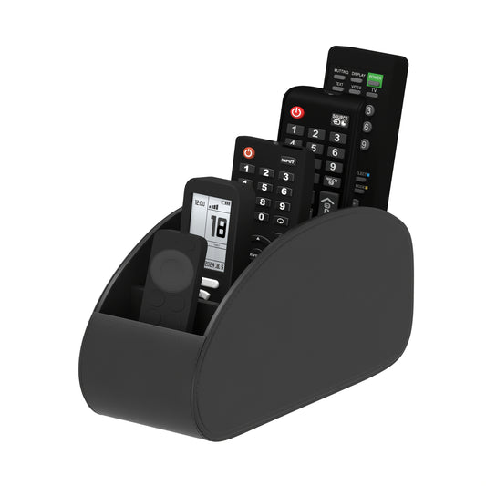 Desktop Remote Caddy with Five Compartments, Single PU-Labeled Organizer with Cardboard Frame for Compatible TV Remotes, Pens and Glasses on Bedside Tables