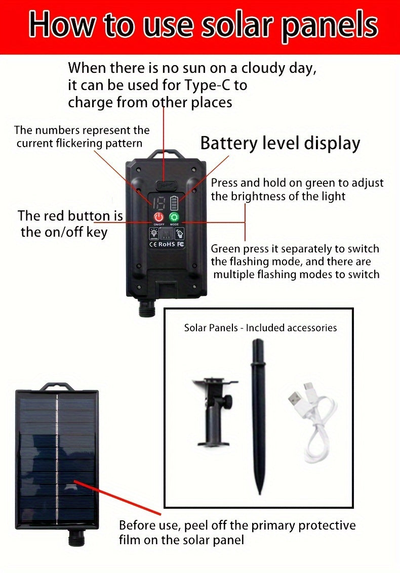 Warm Color Solar Decorative Lights, 8-Piece Pack with 110.24-Inch Size Label for Outdoor Garden, Fence, Lawn and Pathway Accents or Seasonal Holiday Displays