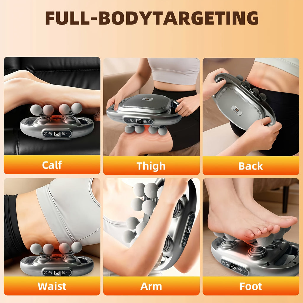 Nine-Mode Multi-Head Massage Gun with Nine Intensity Levels, USB-C Charging and Listed 10-Minute Timer, Grey, Gray 22-Head or 42-Head Model Options