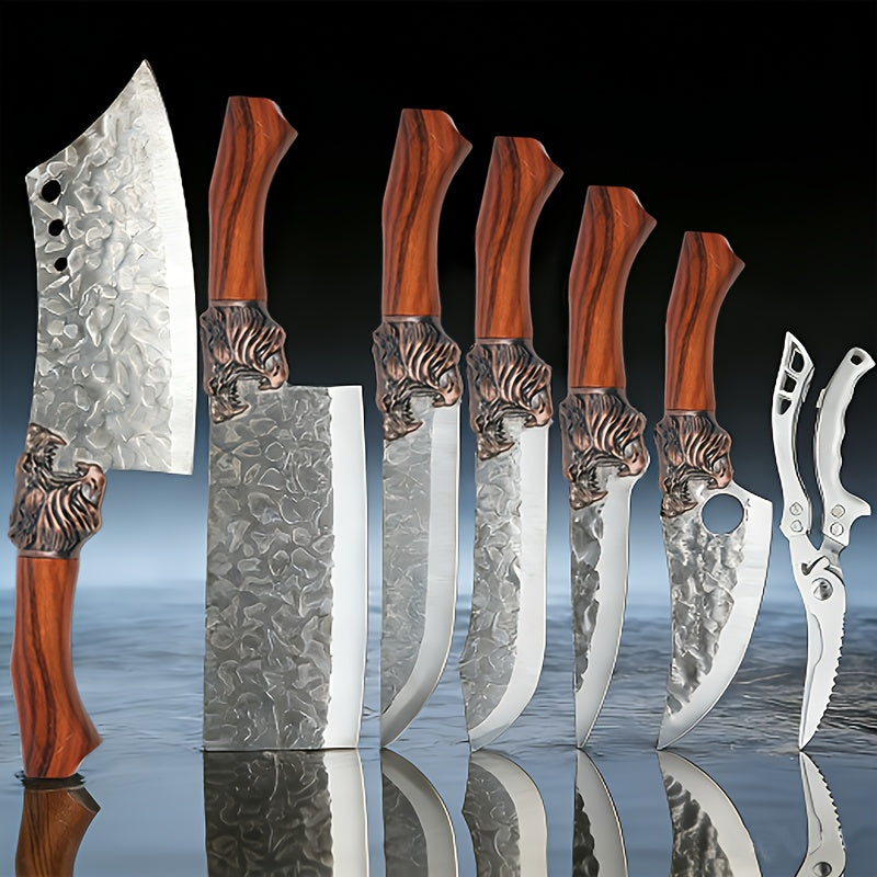 7-Piece Stainless Steel Kitchen Knife Set with Listed Replaceable Blades and Handcrafted Design for Home Cooking, Ingredient Prep and Kitchen Gift Ideas