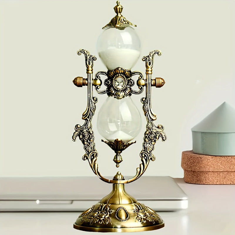 Vintage Sand Timer with 360-Degree Rotating Metal Design, Decorative Sand Clock in Brass-Labeled, Tin-Colored and U-Shaped Options for Home Office Desk Gifts