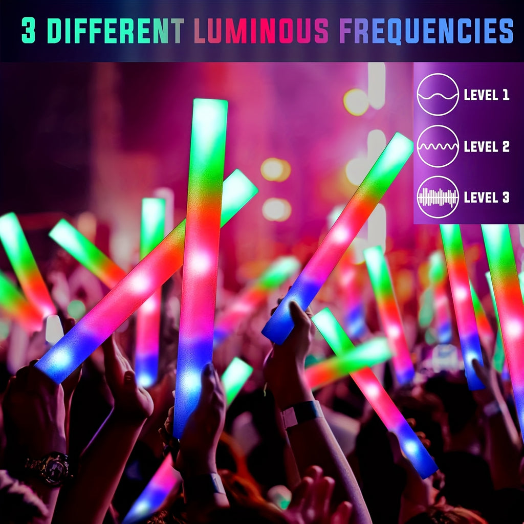 Bulk LED Foam Glow Sticks with Three Listed Flicker Modes, 30 or 50 Piece Party Favor Packs for Weddings, Birthdays, Concerts, Christmas and New Year Celebrations