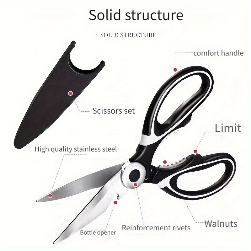 Multifunctional Poultry Shears with Stainless Steel Blades and Ergonomic Handle, Single Pair of Kitchen Scissors for Chicken, Duck, Fish and BBQ Meal Preparation
