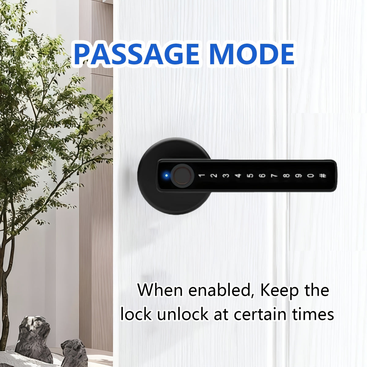 Fingerprint Door Lock Knob in Black with Listed IC Card, Code and Mechanical Key Access, Electronic Handle for Compatible Bedroom, Home and Office Doors