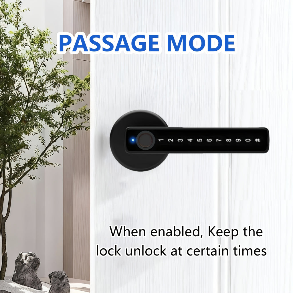 Fingerprint Door Lock Knob in Black with Listed IC Card, Code and Mechanical Key Access, Electronic Handle for Compatible Bedroom, Home and Office Doors