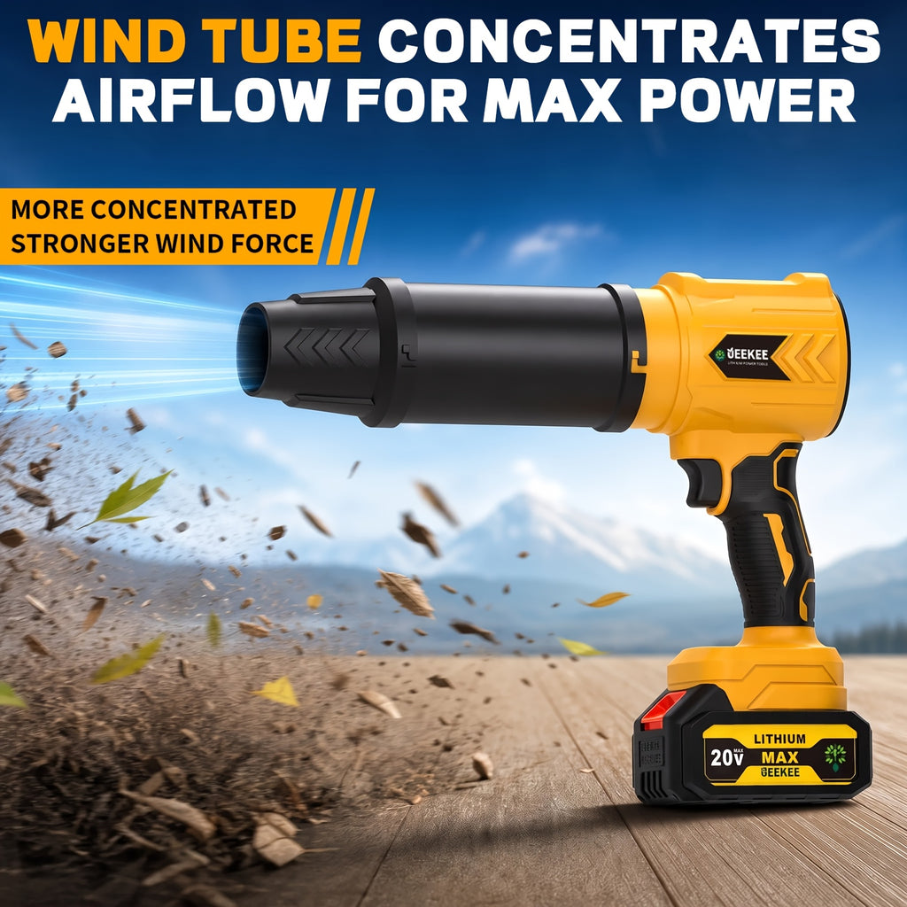 Turbine Cordless Leaf Blower with Listed 50000RPM Motor and 20V Wording, Black Single-Battery or Yellow Two-Battery Bag Options for Yard Cleanup