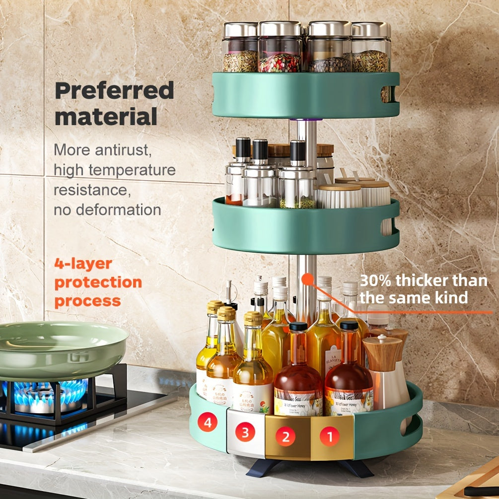 Rotating Spice Rack with Double-Layer Storage, Large Green, Silvery, White or Black Option Labels for Kitchen Countertop Seasoning and Corner Organization