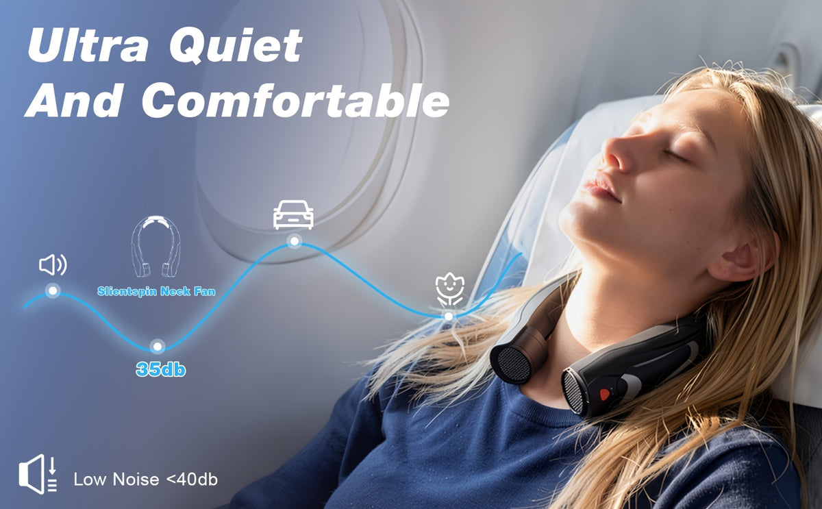 Black Portable Neck Fan with Six Adjustable Speeds and USB Rechargeable Design, Hands-Free Wearable Personal Airflow for Outdoor Travel, Office and Leisure