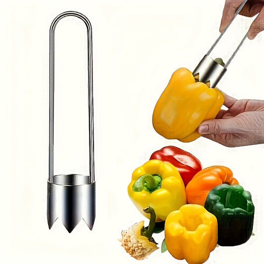 Fruit and Vegetable Core Remover in Stainless Steel, Kitchen Prep Tool for Compatible Apples, Pears, Tomatoes and Bell Pepper Seed Removal