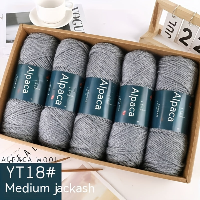 Alpaca Blend Knitting Yarn, Five-Piece Set with Listed 95% Alpaca and 5% Acrylic, 3.53 oz per Piece for 4–5 mm Needles and Handmade Scarves, Hats or Sweaters