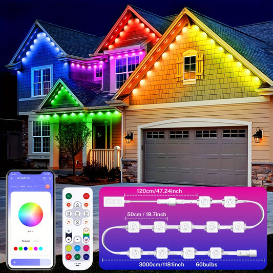 RGBIC Eaves Lighting Set with Listed 100ft Length, 60 LEDs and 75 Scene Modes, Permanent Outdoor Light Styling for Halloween, Christmas and Home Accent Decor