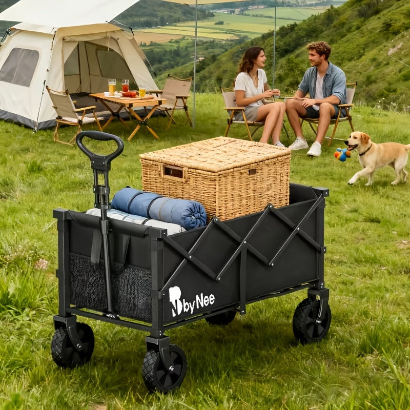 All-Terrain Folding Wagon with Heavy-Duty Metal Frame, Collapsible Camping and Garden Utility Cart for Picnics, Shopping and Outdoor Gear Transport