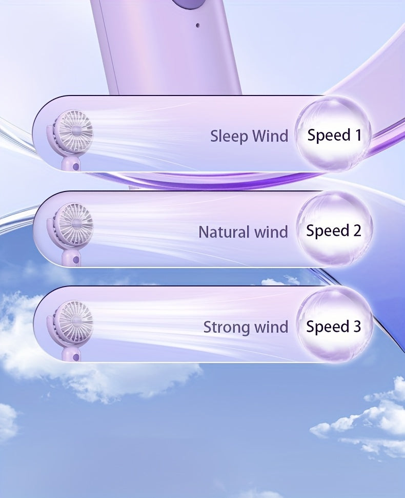 Rechargeable Handheld Fan 3-Pack in Pink, Purple and Black with Three Speeds, USB-C Charging and Listed 180-Degree Adjustment for Travel and Summer Outings