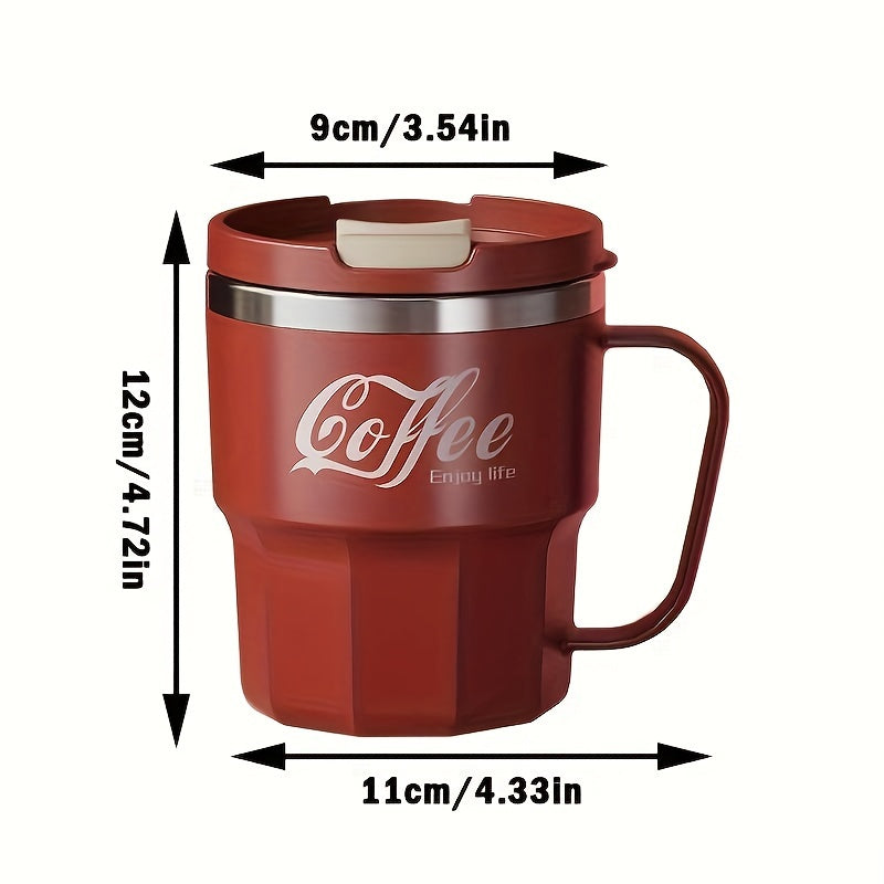 Double-Layer Insulated Coffee Mug with Lid in Grey White, Single Covered Cup for Hot and Cold Drinks, Everyday Beverage Breaks and Coffee Lover Gifts