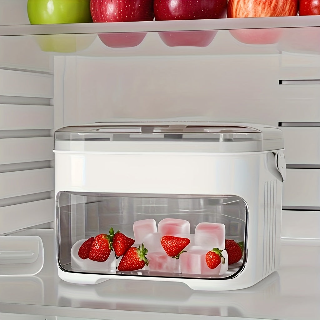 Press-Style Ice Cube Mold and Storage Box, White Dual-Layer Design with Listed Lid for Homemade Ice Preparation and Storage in Compatible Freezer Spaces